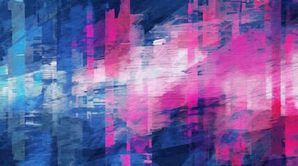 Glitch overlay Analog distortion Noise texture Colorful abstract background. Blue, pink colors. 