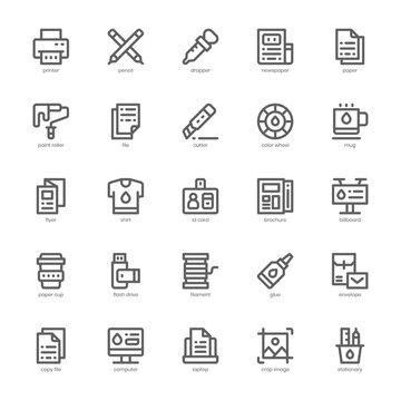 Printing Icon pack for your website design, logo, app, and user interface. Printing Icon outline design. Vector graphics illustration and editable stroke.