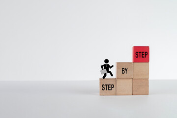 step by step of business,startup,process to  success concept.,Businessman walking up to top of...