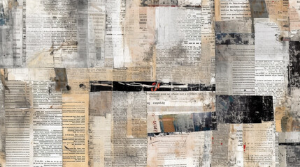 Newspaper paper grunge aged newsprint pattern background. Vintage old newspapers template texture, generative ai