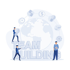 team building people business concept with big words and people surrounded by related icon spreading, flat vector modern illustration