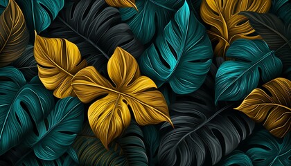 Fototapeta na wymiar Floral tropical pattern on plant leaves background