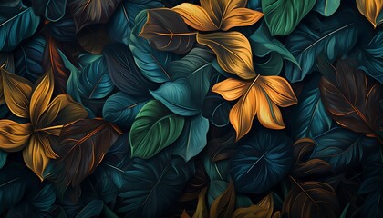 Floral tropical pattern on plant leaves background
