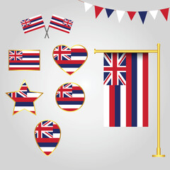 vector collection of Hawaii State of Usa emblems and icons in different shapes