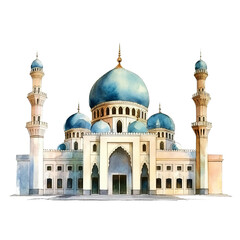 Taj mahal, mosque, watercolor, PNG background
