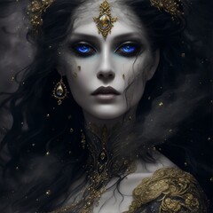 Portrait of Morgana. Morgan le fay, enchantress and sorceress. Generative Artificial Intelligence. - obrazy, fototapety, plakaty