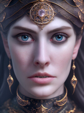 Portrait of Morgana. Morgan le fay, enchantress and sorceress. Generative Artificial Intelligence.