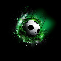 soccer ball on green and black background