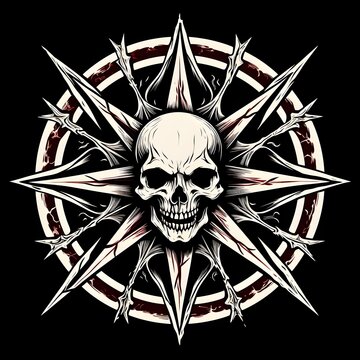 skull emblem in white star on black background