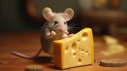 Cute little mouse eating cheese. Created with Generative Ai technology.