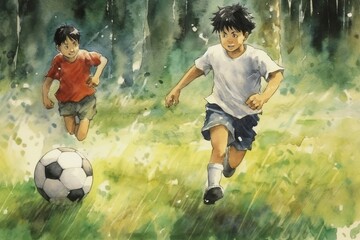 Obraz premium サッカー少年,Generative AI AI画像