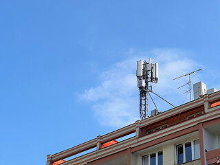 5g tower mast. Telecommunication tower of 4G and 5G cellular. Macro Base Station. 5G radio network...