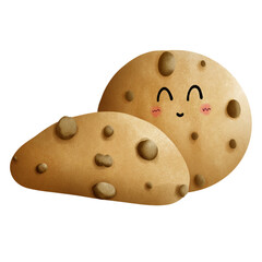 Fototapeta premium Traditional cookies with chocolate crisps. Bitten, broken, cookie crumbs. Vector illustration in cartoon flat style.