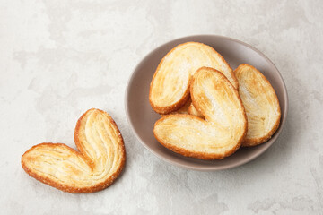 Butterfly Puff Pastry or Palmier Cookies with heart shape
