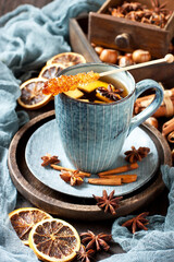 Still life with tea cup and spices