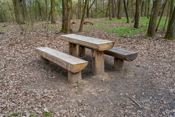 Old Wooden Tables and Benches for a BBQ Picnic