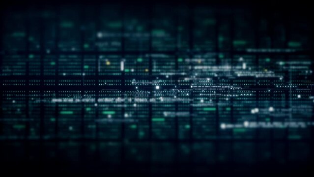 Futuristic data matrix, telemetry and encrypt numbers simulation display for head up display in cyber space abstract de-focus environment background