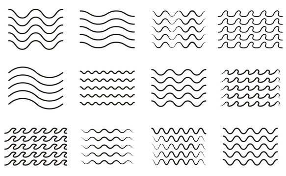 Water wave line different variations set collection pattern