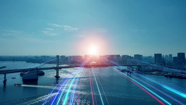 未来へ伸びる光の帯　都市とネットワーク