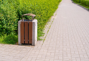 Modern Iron Garbage Bin, Black Trash Can on Street, Metal Waste Bin for Mix Trash and Non Recyclable Waste