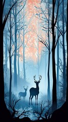 Silhouette of deer in the Forest, Graceful animal (Ai generated)