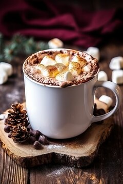 Hot chocolate with marshmallow and cocoa powder (Ai generated)