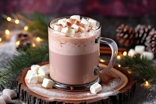 Hot chocolate with marshmallow and cocoa powder (Ai generated)