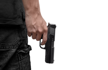 Killer with gun close, transparent background