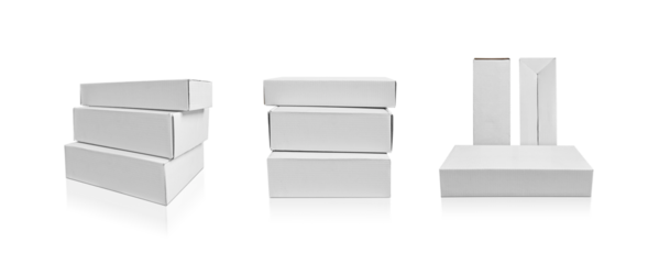 Set of White box tall shape product packaging. transparent background