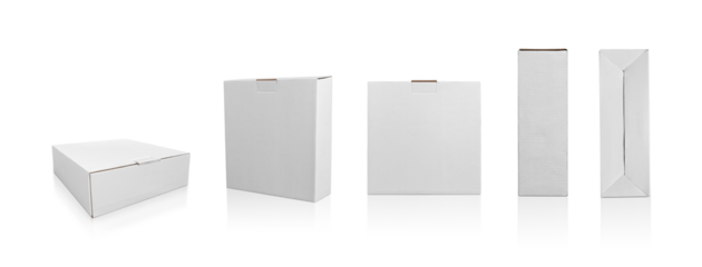 Set of White box tall shape product packaging. transparent background