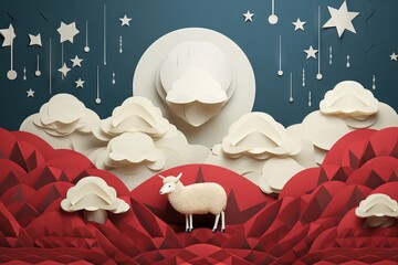 Origami style sheep poster for Eid Al Adha created with Generative AI technology