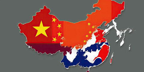 Fototapeta premium Hong Kong's map in flag colors - Generative AI