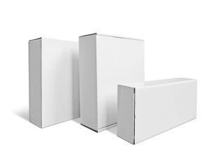 Set of White box tall shape product packaging. transparent background