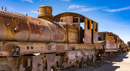 Abandoned train at the Train Graveyard in the Bolivia Salt Flats.
