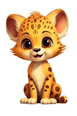 Cute baby Cheetah in Cartoon Style on white background - generative AI