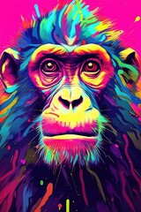 A digital artwork of a colorful monkey in pop art style. (Illustration, Generative AI)