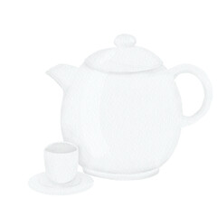 Tea pot hot drink Watercolor