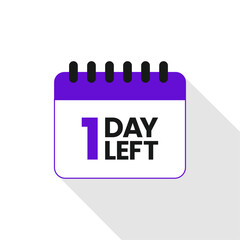 1 Day left icon, One day left, 1 day to go, One day to go vector on white background, Calender date banner