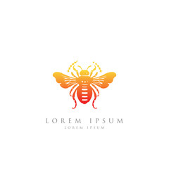 Bee  Gradient color logo  and white Background. Honey bee logo. Hand drawn engraving style illustrations. Bee logo vector minimalist graphic vector. 