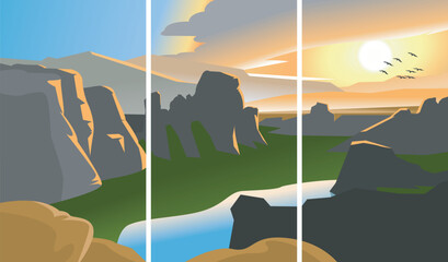 Abstract mountain painting, for wallpaper and interior, vector illustration.
