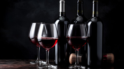 Weingenuss in Vollendung: Rotweinflaschen und Gläser