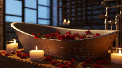 Fototapeta na wymiar Entspannung pur: Romantisches Seifenschaumbad mit Kerzen
