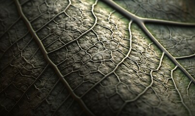  a close up view of a leaf's vein pattern.  generative ai