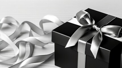 Luxury black gift box with silver ribbon (Ai generated)