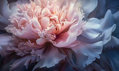  a pink and white flower is shown in this image with a blue background.  generative ai