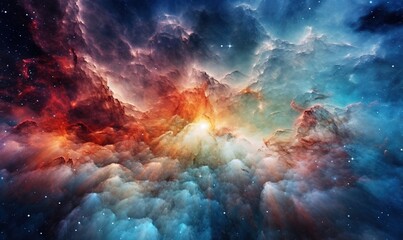Naklejka na ściany i meble a colorful space filled with clouds and stars in the sky. generative ai