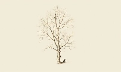  a tree with no leaves and no leaves on it in the snow.  generative ai