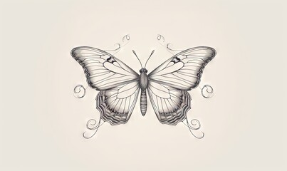  a drawing of a butterfly on a white background with swirls.  generative ai