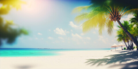 Fototapeta na wymiar Blurred tropical beach background. Summer vacation
