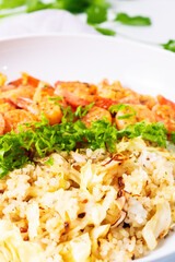 Fried Shrimp with Butter Rice and Cauliflower